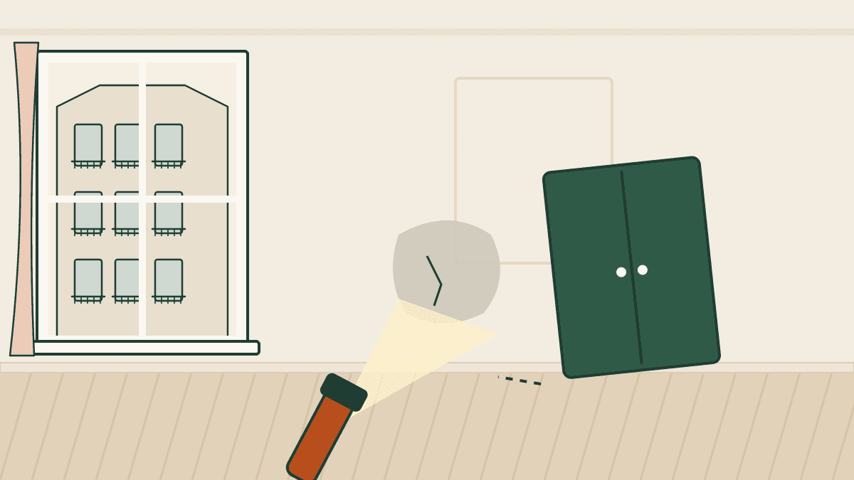 Illustration : une loupe révèle un défaut caché derrière le mur fraîchement repeint d'un appartement